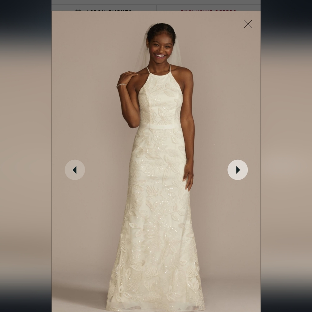 NWT David's Bridal Sequin Leaf Applique Halter Wedding Dress